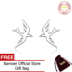 BAMOER Spring Swallow Stud Earrings for Women 925 Sterling Silver Jewelry Vivid Flying Bird Earing for Girl Design BSE302