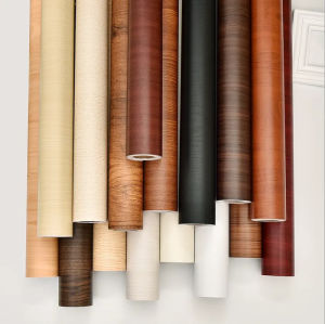 Wallpaper Stiker Dinding Wallstiker Sticker 45 cm x 1 m Motif Kayu Abu Coklat Salur Garis Hitam Biru