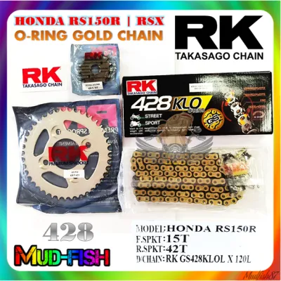 RK HONDA RS150 | RSX STEEL SPROCKET CHAIN KIT SET O-RING ORING GOLD (GS 428 KLOL 15T / 42T )
