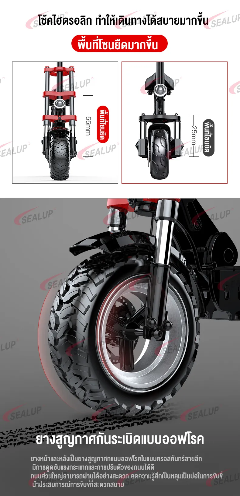 SEALUP Q20 รถไฟฟ้า สกู๊ตเตอร์ไฟฟ้า รุ่นออฟโรด สกูตเตอร์ไฟฟ้าผู้ใหญ่พับได้ กันน้ำ สกู๊ดเตอร์ไฟฟ้า