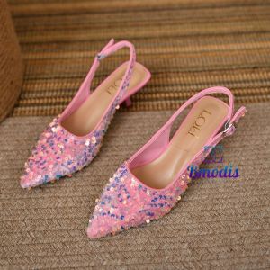2616 Sandal Mules Wanita Glitter Sequin Gaya Korea dengan Tumit Kecil - Bisa COD dengan Box