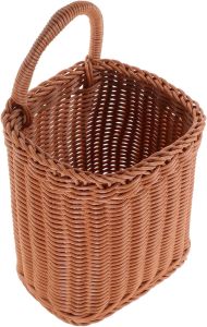 Angoily Hanging Wicker Basket Hand-Woven Storage Basket Wall Flower Basket Fruit Vegetable Rattan Organizer Laundry Bins for Plants Key Sunglasses Door Rustic Decor (11X7.07X5.7 Inch)