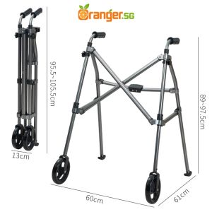 Folding Walking Aid with Wheels Adjustable Height Portable Aluminium Walker for Elderly
