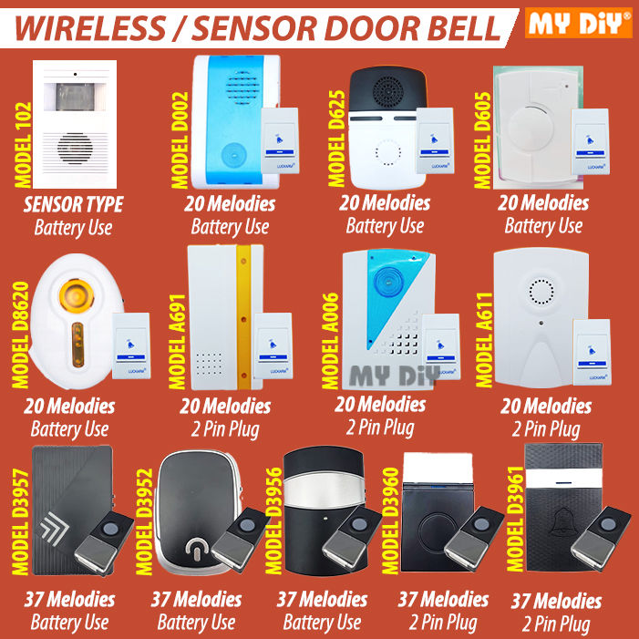 MYDIYHOMEDEPOT LUCKARM BATTERY WIRELESS DOOR BELL / 2 PIN PLUG IN