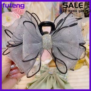 fufeng Korean Style Mesh Bow Rhinestone Hair Claw Vintage Elegant Hair Clamp Hairpin Shark Clips For Women Fashion Hair Accessories