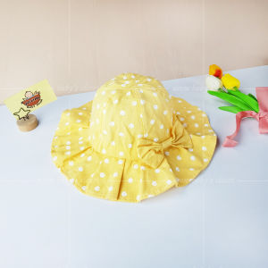 Mũ bèo cotton cho bé gái 2-8 tuổi  nón vành to vòng đầu 52cm chấm bi đính nơ dễ thương vải mềm mát Urombaby