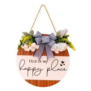 GROCERIY Bowknot Wooden Welcome Sign 30cm 11.81in Artificial Flower Plant Hanging Decoration Farmhouse Garlands American Country Style Door Wreath Front Door