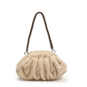 MOODS Pleated Design Faux Fur Shoulder Bags For Women 2026 Luxury Designer Purses And Handbags Winter Warm Soft Plush Hobo Bags2026