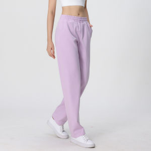 Lulu Quần Yoga giảm béo cho nữ cotton thoáng khí quần thể thao quần thể thao quần legging rộng thẳng màu đen