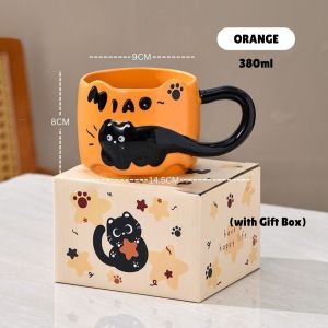380ML Cat Ceramic Mug Gift Box Cute Tail Handle Stackable Gift Idea Drinking Coffee Cup 猫咪陶瓷叠杯