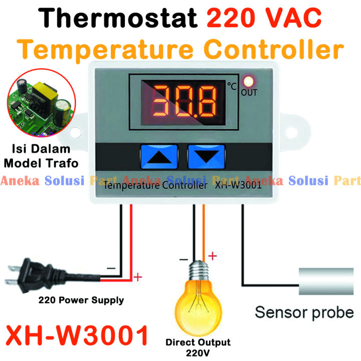 Thermostat Digital Temperature Controller 220V AC XH-W3001 Termostat ...