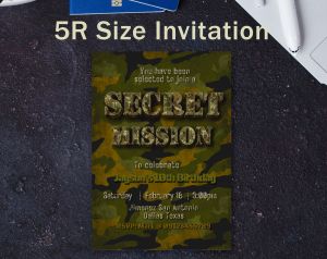 Army Themed Invitation Card - Military Boy Invite  - Soldier - Customized - Personalized - 3r - 5R
