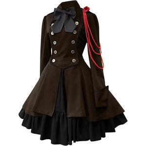 Medieval Gothic Lolita Dress ON Ruffle Bow tie Us Lace Up Vintage 19th Century Cosplay Costume Marching Band Women Robe