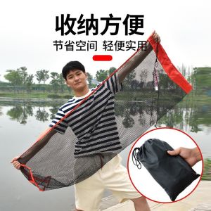 TÚI RỌNG ĐỰNG CÁ LƯỚI TRÁNG NHỰA GẤP GỌN TIỆN DỤNG MANG THEO CÓ TÍU ĐỰNG KÈM CHÂN GHIM ĐẤT 2 MÀU XANH VỚI ĐEN