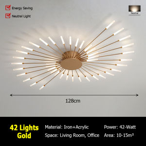 [Natural Light] Modern Design 128CM Ceiling Light Ceiling Light Design Paperback Metal Art Style Modern Style Floral Style Painted Finish LED Nordic Light Luxury Bedroom Light Living Room Light Branch Creative Smoke Lamp