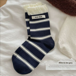 New Striped Womens Mid-tube Socks Korean Style Stockings Retro Sweet Casual Sports Socks Men and Women Breathable Cotton Socks