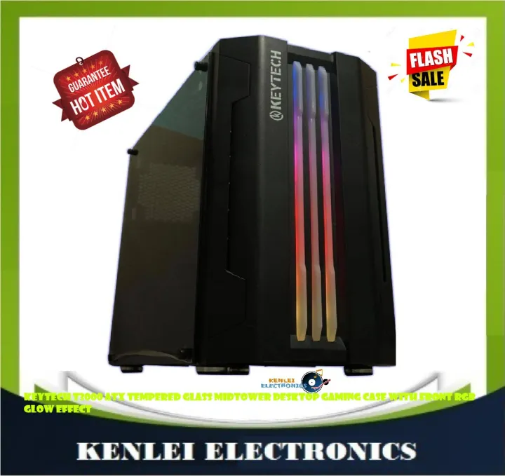 Kryotech Computer Case Keytech T3000 ATX Tempered Glass Midtower Desktop Gaming Case with ...