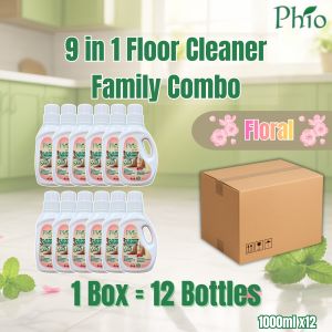 Phio 9-in-1 Floor Cleaner 1L x12 | Wax Protection | Shiny & Fresh | Pet/Kid Friendly | For Floor Washer/Robot Vacuum