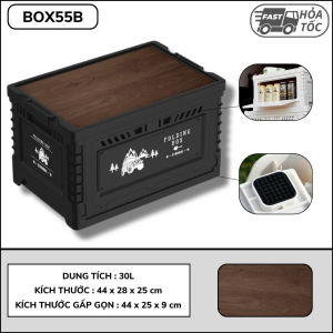 Thùng Nhựa Xếp Gọn Saigon Outdoor - Đã bao gồm mặt gỗ 60L - Thùng Đựng Đa Năng Dã Ngoại Để Cốp Ô Tô