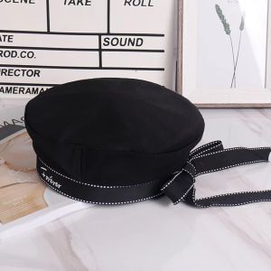 MIRELINA Phong cách Nhật Bản Mũ thủy thủ Thêu chữ Nơ ruy băng Mũ Beret Dễ thương Thoáng khí Mũ hình bát giác dành cho biểu diễn sân khấu trường học