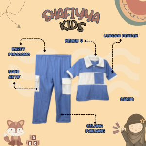 Setelan Hornet Knit Cargo Anak PEREMPUAN Usia 1-10 Tahun Lengan Pendek Celana Panjang  Danau Biru