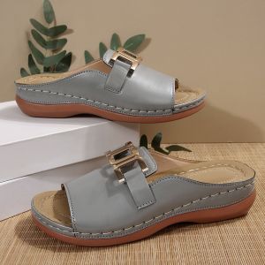 [Free Shipping] Round-Toe Casual Metal Chain Sandals New Style For Women Suitable For Outdoor Wear Spring Collection Solid Color Available In Plus Sizes