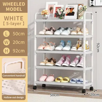 5 Layers Shoe Rack with Wheels Simple Aesthetic Home Shoe Cabinet Space Saving For Dormitory
