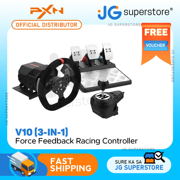 PXN V10 Force Feedback Gaming Racing Wheel with Magnetic Pedals and  Shifter, 270/900 Degree, Dual Paddles and Detachable Design Steering Wheel  for PC