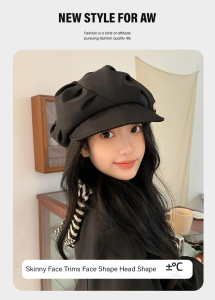 guibai Cloud hat for women Japanese octagonal hat large head circumference casual beret