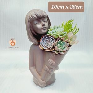 Chậu đất nung Bình Dương - Cô gái Maria đường kính miệng 10cm chiều cao 26cm