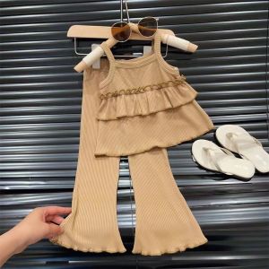 80-140 Ready Stock Children Casual Sling Suit Flared Pants Baby Girl Sling Skirt Fashionable Children Clothing Fast Shipping