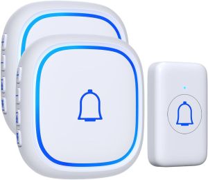 Wireless Doorbell Kits with 2 Receivers IP66 Waterproof 1000ft Range Door Bell for Classroom Teachers with 66 Ringtones 7 Levels Volume 115dB and LED Flash Memory Function Doorbell Chime for Home
