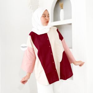 MAIZA SHIRT - FLOTTILICIOUS / Oversize Blouse / Bahan Katun Linen Rami / Bigsize Outfit / Kemeja Santai / Baju Wanita Jumbo Polos Atasan 3Tone Casual