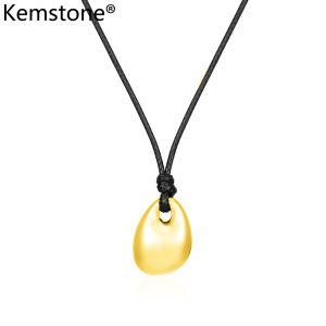 Kemstone Irregular Titanium Steel Bean Pendant Necklace Black Cord Womens Jewelry
