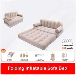 NEXASHOP Double Size Inflatable Sofa Flocking Surface Portable Folding Bed Space Saving comfortable Air Bed Family Camping