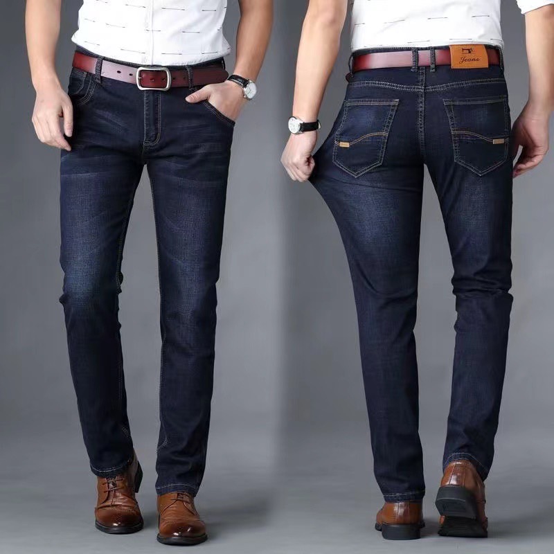 กางเกงยีนส์ กางเกงขายาวผ้ายีนส์ สีพื้นผ้ายืด ระบายกากาศได้ดี กางเกงทรงกระบอก8010