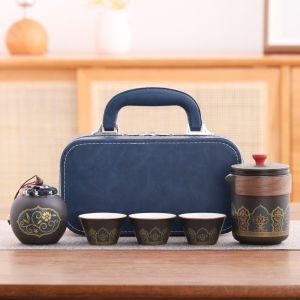 MANKA Ceramic Travel Tea Set with Proctive Box with Canister Porcelain Teaware Tea Ceremony Chinese Style Tea Gift Set Travel Use