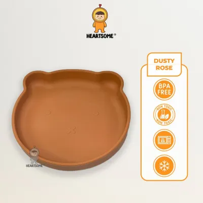SILICONE SUCTION BEAR PLATE BABY TABLEWARE BABY LED WEANING EATING / SELF-FEEDING FROM 4M+ [BEAR - BLUE GREY][HEARTSOME]