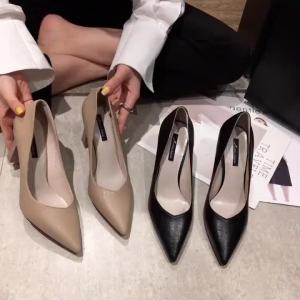COD womens sandals leather Cln123 inch heels for womens 【High-End】 Small Fresh Nude Color Professional Pointed Black High Heels㏇X0414