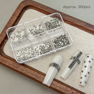 RJQFNG 6 Grids/Box Nail Art Rivets Kit Metal Spike Studs Silver Nail Charms Decorations 3D Nail Art Sequins Set Manicure Accessories