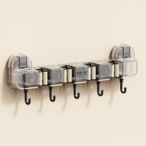 Bathroom multifunctional row mop holder with suction cup joint storage