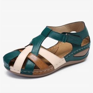 Free Shipping Plus-Size WomenS Summer Sandals With A Round Toe Retro Style Wedge Heel And Velcro Closure Resembling Roman Sandals