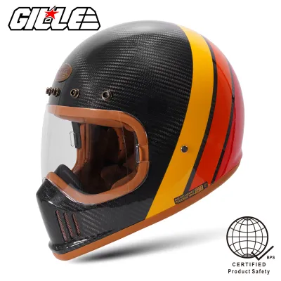 GILLE AF10 CARBON Stripe Retro Dual Visor Full Face Motorcycle Helmet