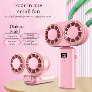 2025 พัดลมคอเย็นขนาดเล็กแบบพกพา 2 หัว แบบชาร์จ USB สำหรับนักเรียน พับได้ พร้อมจอแสดงผล พัดลมแขวน