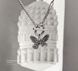 good 999 Fashionable designs titanium steel butterfly O-buckle women Necklace N8038