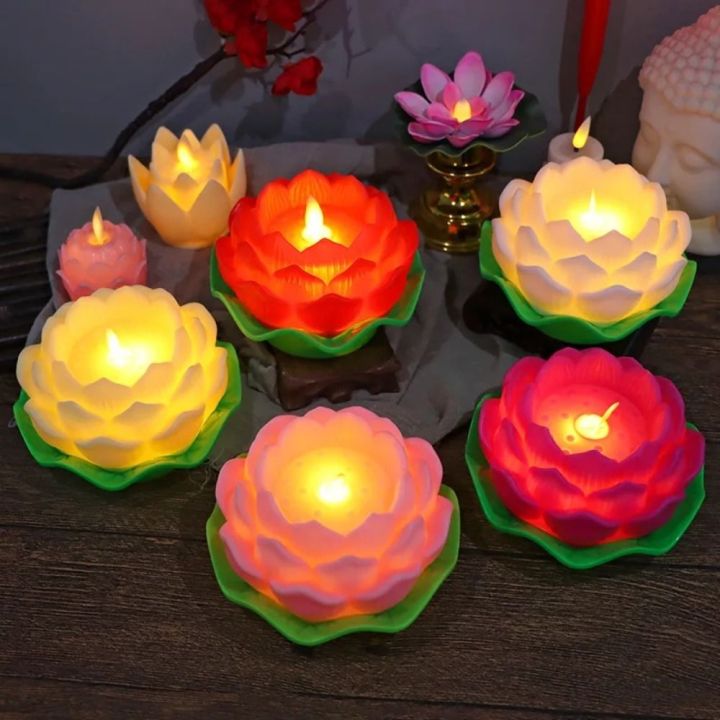 J9YXDU Flickering LED Lotus Candles Flameless Creative Desktop Lamp ...