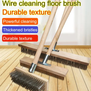 Stainless Steel Wire Cleaning Brush Long Handle Hard Bristle Floor Broom Moss Removal Scrubbing Brush