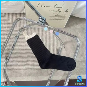 Serenity ถุงเท้ากีฬา สีคลาสสิค ยืดหยุ่น ข้อยาว ผ้าฝ้าย  womens socks