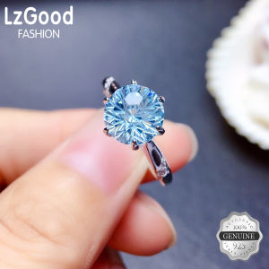 【กล่องเก็บเครื่องประดับฟรี + การจัดส่งที่รวดเร็ว】925เงิน5กะรัตเพชรเม็ดเดียวสีฟ้าสำหรับสุภาพสตรี