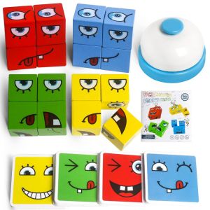 [SG Instock] Funny Expression Face Puzzle Party Board Game Montessori Expression Puzzles Building Block Face Changing